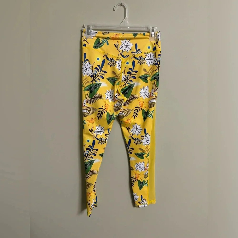 Zyia Yellow Floral Light N Tight Hi Rise Mesh Leggings Pants Size Small 6-8 - Picture 2 of 8